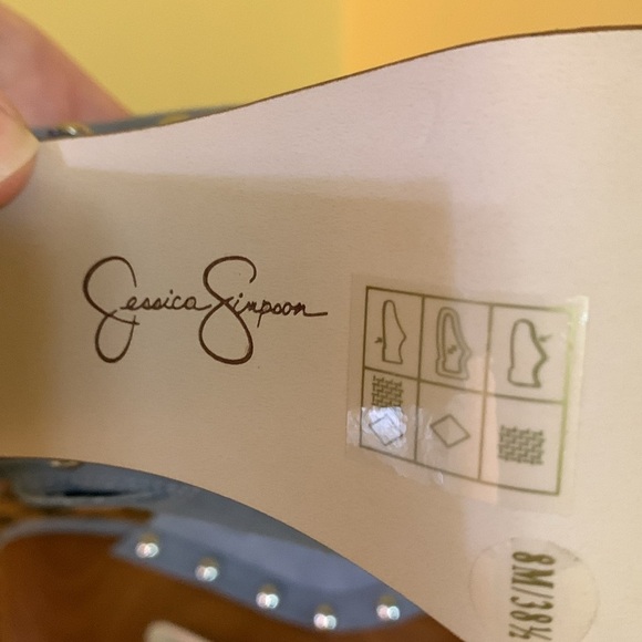 Jessica Simpson Dalia Powder Blue Suede Clogs with Silver Studds. - Picture 7 of 14